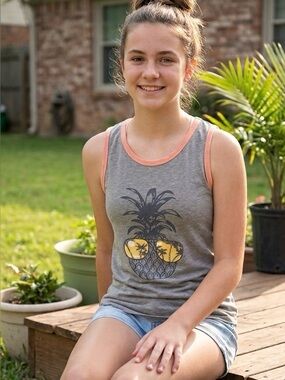 Tommy Bahama Active Girls Tank Top Size L (10/12) Gray Pineapple Sunglasses
